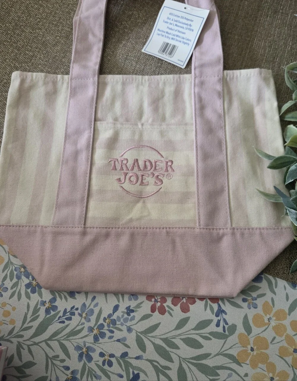 Trader Joe's Pink Striped Canvas Mini Tote - Picture 3 of 6